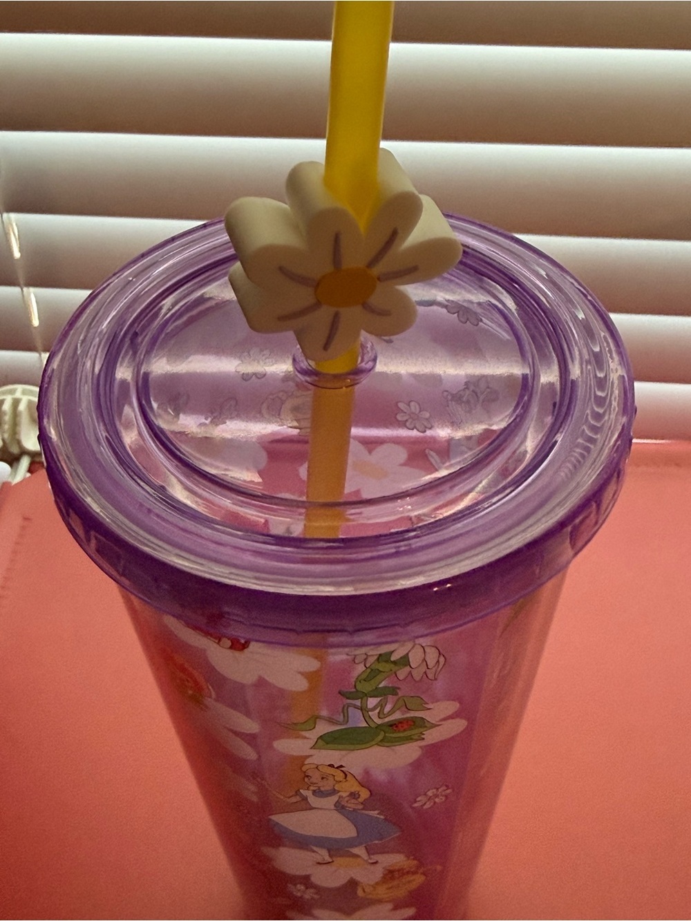 Alice in Wonderland Purple Floral Tumbler with Straw, Lid, & Topper- NWT - Picture 4 of 7